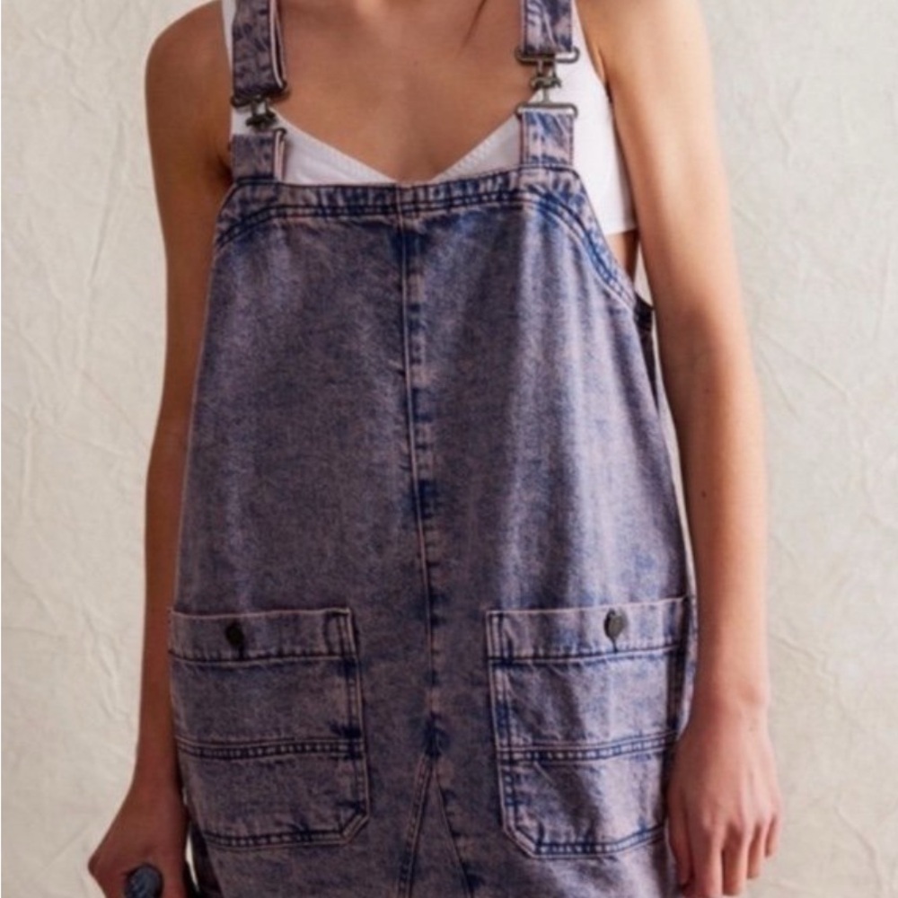We The Free Blue and Pink Denim Mini smock Dress